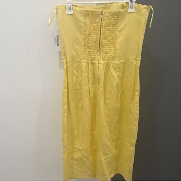 NWT Reformation Midi Dress Linen Butter Yellow Strapless Prescott size 12 - Picture 7 of 9